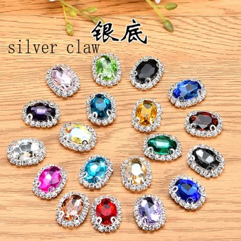 

10*14mm 40pcs/pack Oval sew on rhinestones high-quality Crystal glass with D shape silvery claw DIY fashion accessories Hot YJ41