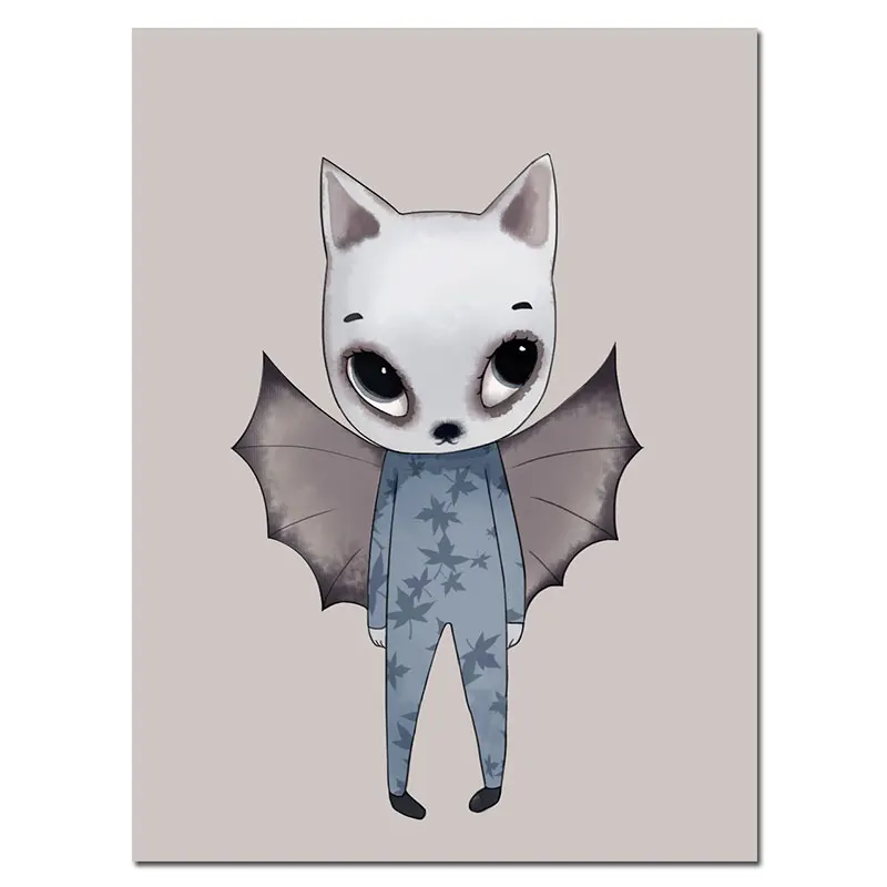 Cute Animal Cartoon Bat Canvas Painting Art Print Poster Picture Wall