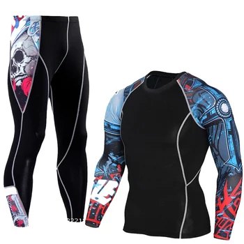 

Men's Compression Run Jogging Suits Clothes Sports Set Long T Shirt And Pants Gym Fitness Workout Tights Clothing 2pcs/Sets MMA