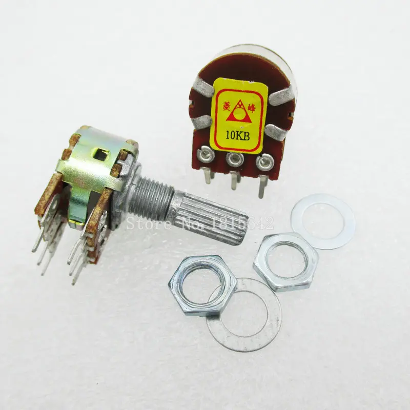 

5PCS/LOT B10K 10K OHM WH148 6Pin Linear Dual Rotary Potentiometer Pots Shaft 20MM With Nuts And Shim