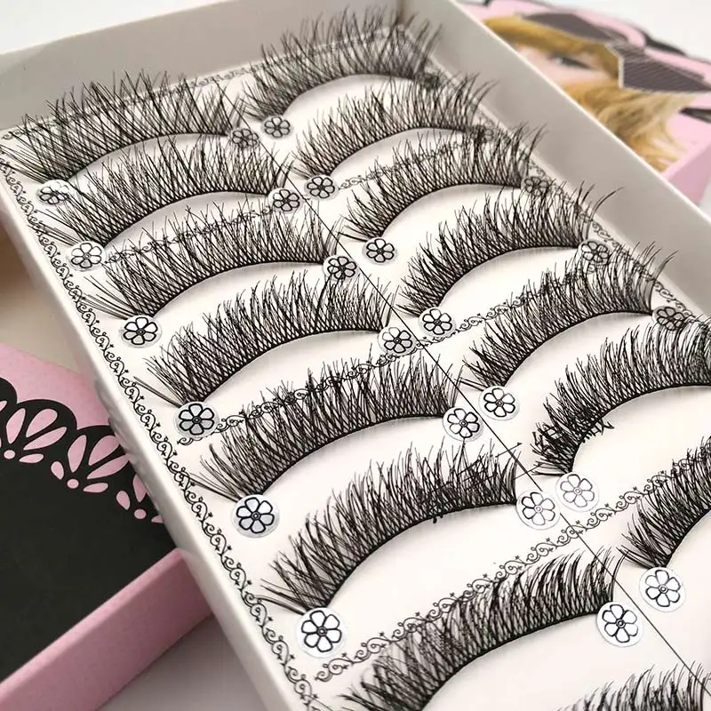 

10 Pairs Natural False Eyelashes Strip Makeup Tools Cosmetics Handmade Crossing Lashes Black Fake Eyelashes Eye Lashes L02