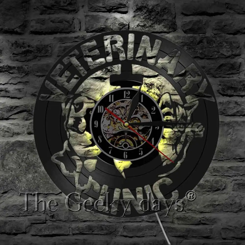 Настенные 3d часы с виниловой пластиной декор для ветеринарной клиники