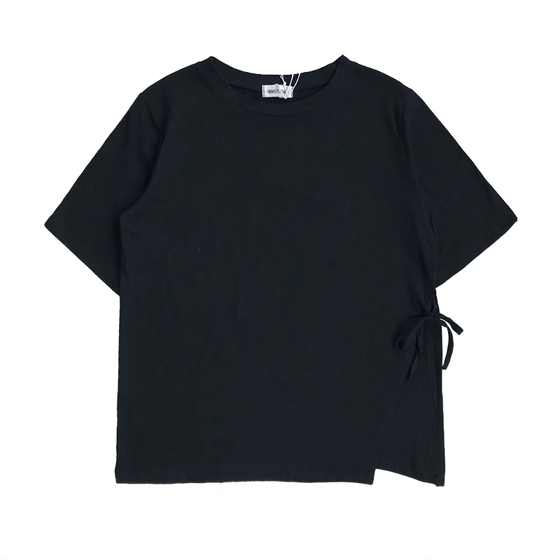 Download Summer Women Black T Shirt Side Slit Straps Slim Black ...