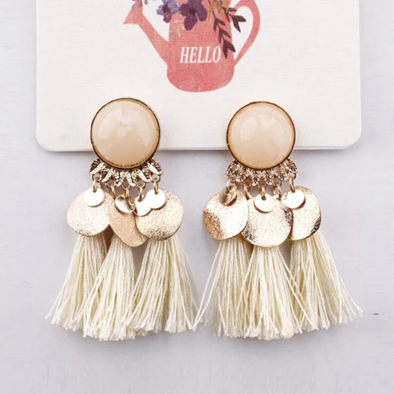 Fashion Ethnic Bohemian Tassel Crystal Long Earrings Black Beige Red Silk Fabric Drop Dangle Tassel Earrings For Women Jewelry Fashion Ethnic Bohemian Tassel Crystal Long Earrings Black Beige Red Silk Fabric Drop Dangle Tassel Earrings For Women Jewelry