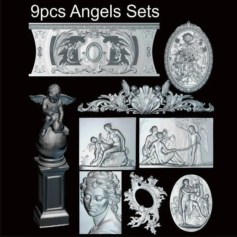 

9pcs Angels 3d model STL relief for cnc STL format Angel 3d model for cnc stl relief artcam vectric aspire