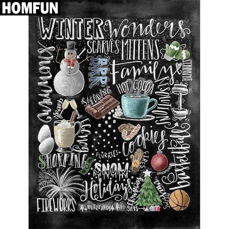 

HOMFUN Full Square/Round Drill 5D DIY Diamond Painting "Winter text" Embroidery Cross Stitch 5D Home Decor Gift A06302