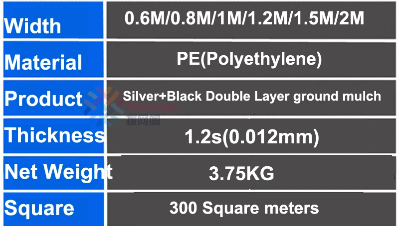 Tewango, сельскохозяйственная Серебряная пластиковая мульча, Органическое средство для борьбы с насекомыми, садовое растительное покрытие, пленка для земли, повышенная урожайность