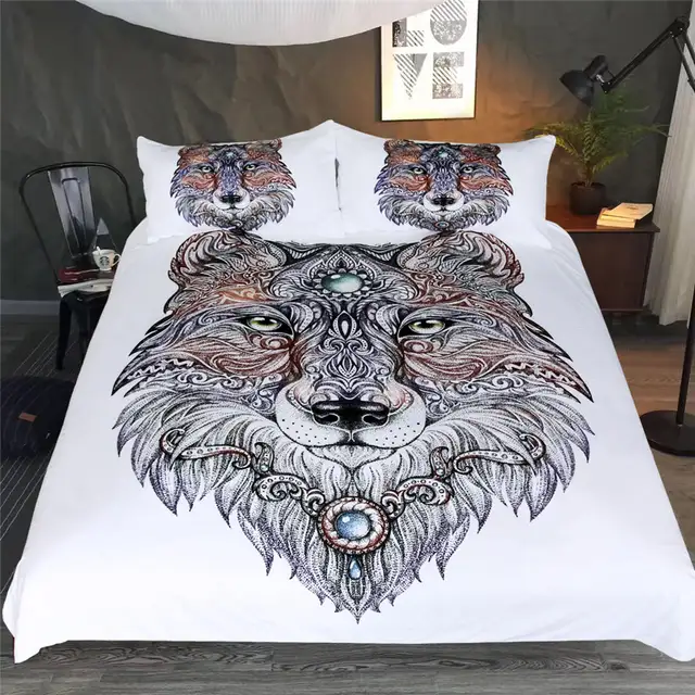 Online Shop Beddingoutlet Tattoo Head Wolf Wild Beast Bedding Set