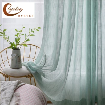 

{byetee} Green Window Curtains for Living Dining Room Bedroom Tulle Sheer Yarn Gauze for Kitchen Transparent Tulle Drapes