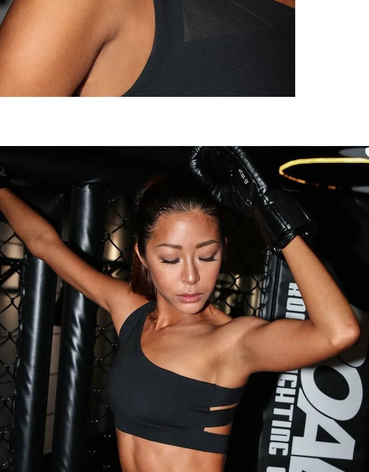 Mermaid Curve 2020 New Oblique One Shoulder Strap Women's Sports Bra Hollow out Back Lines Strenuous Exercise fitness bra Tops