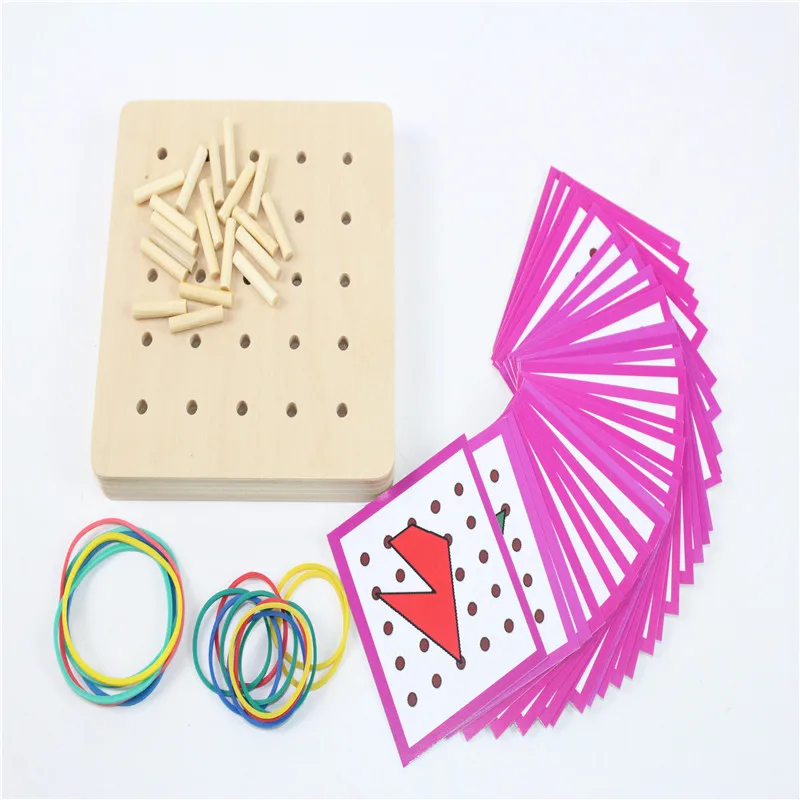 Baby Toy Montessori Creative Graphics Rubber Tie Nail Boards with Cards Childhood Education Preschool Kids Brinquedos