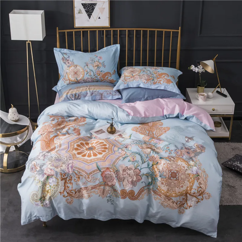 

Europe Retro Palace Duvet Cover Boho Reversible 500TC Long Staple Cotton Bedding 4pc Queen King size Bed sheet set Pillow shams