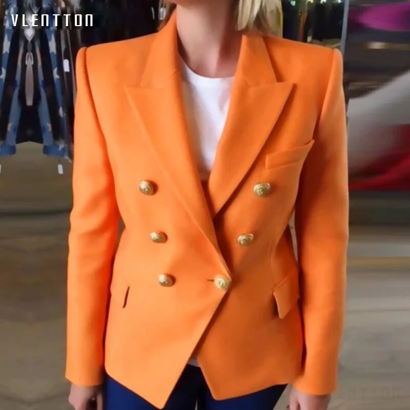 

Runway Designer Formally Blazer Women Gold Lion Buttons Double Breasted Ladies Office Blazers Coat Clothes Jackets Plus Size-3XL