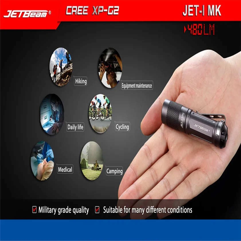 High Quality JETbeam JET 1 MK Cree XP G2 480 Lumens Mini Portable Waterproof LED Flashlight