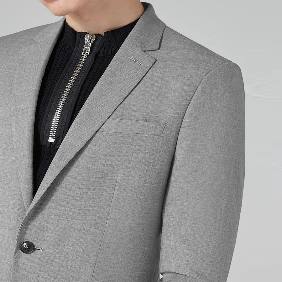 Top Design Grey Smart Casual Business Suit Groom Tuxedos Wedding Suits Prom Party Suits Slim Fit for Men 2Pcs 2018 Fashion Suit