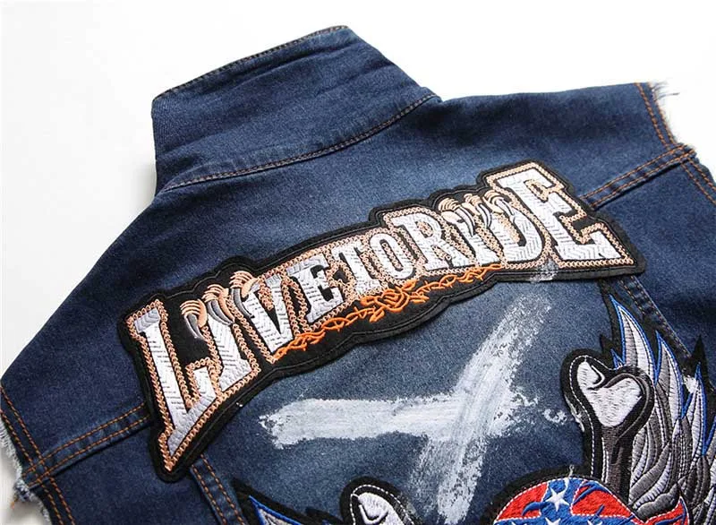 Mcikkny New Fashion Men's Embroidery Denim Vest With Patches Slim Fit Sleeves Jeans Jackets For Male Waistcoats Size M-3XL (5)
