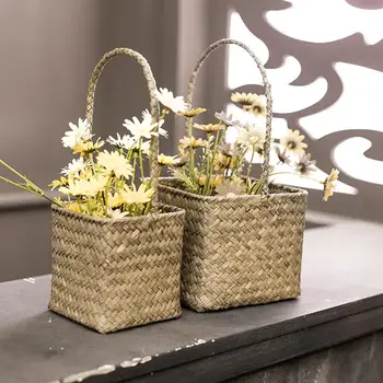 

Seagrass Woven Carrying Basket Square Flower Holder Container Wedding Home Decor Hot