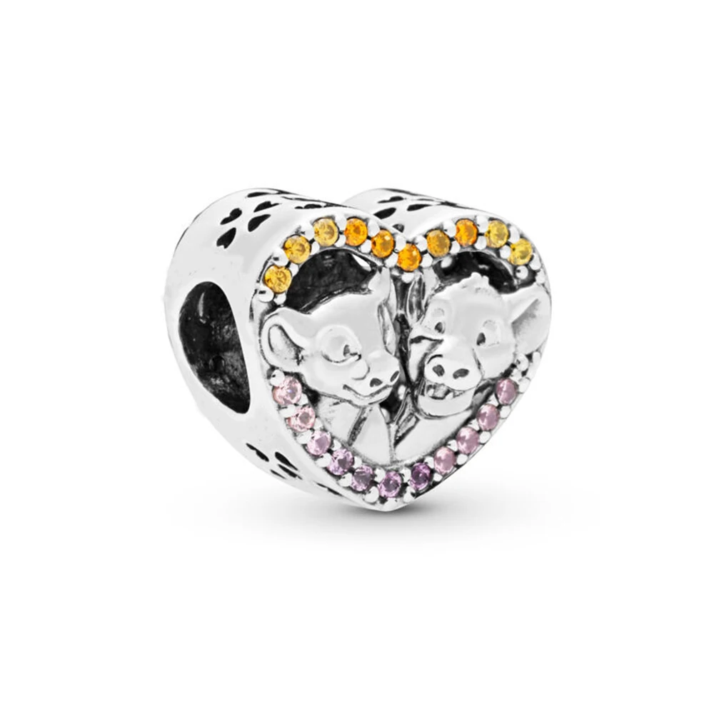 

Diseny Charms 100% Real 925 Sterling Silver Sparkling Simba & Nala Heart Charm Fit Original Bracelet Diy Jewelry