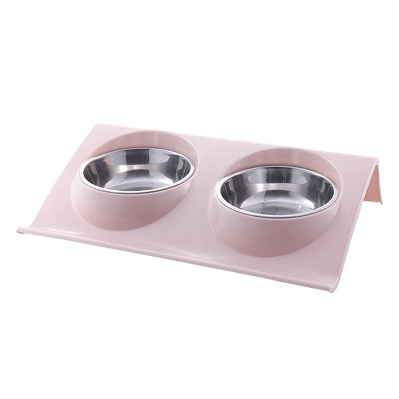 Новинка-двойные миски для домашних животных из нержавеющей стали, кормушка для собак, щенков, кошек, домашних животных, миски для кормления - Цвет: Pink