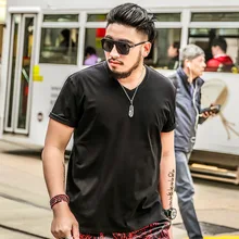 2019 Spring Large size men's T-shirt Short-sleeved V-neck Loose plus fat plus Solid color Half-sleeved T-shirt Size XXL-6XL 7XL 2019 Spring Large size men's T-shirt Short-sleeved V-neck Loose plus fat plus Solid color Half-sleeved T-shirt Size XXL-6XL 7XL