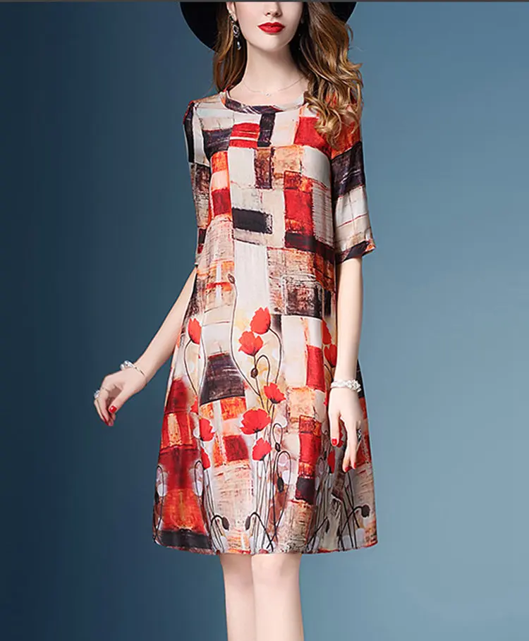 2018 New Arrival Women Dress Summer Fashion Print Vestidos Feminino Dresses Casual Vintage Silk Dress Ladies Robe Femme Ete (3)