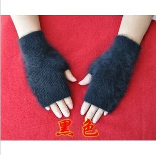 Осенние и зимние норковые кашемировые перчатки с полупальцами корейские женские милые теплые шерстяные наручные рукава с отверстиями для пальцев - Цвет: Черный