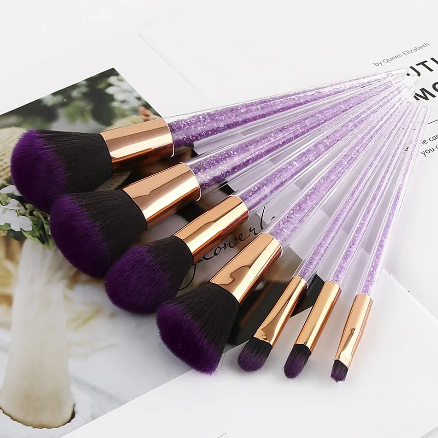 7 Pcs Purple Crystal Makeup Brushes Set Diamond Foundation Brush New Women Cosmetic Beauty Kit Facial Make Up Accessories | Красота и