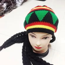 Новинка, мужской вязаный парик, коса, шапка, Боб Марли Раста, шапочка, мужской ямайский многоцветный головной убор, аксессуары для волос с кисточками