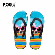 FORUDESIGNS D’été Femmes Loisirs Plage Tongs Mignon Animal Chien de Roquet Imprimé En Caoutchouc Pantoufles Femmes Léger Doux Flip Flops