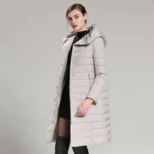 TopFurMall) Зимний Женский Детский пуховик 80% утиный пух с капюшоном женская модная верхняя одежда пальто 3XL 4XL VK3122