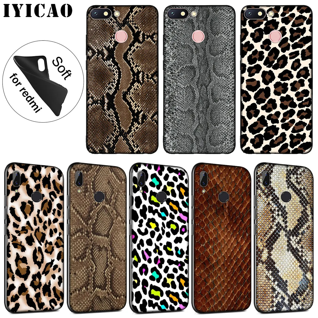 IYICAO Snake Skin DIY Leopard Drawing Soft Silicone Case for Xiaomi Redmi K30 K20 8A 7A 6A 5A S2 GO Note 8 8T 7 5 6 Pro |