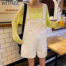 WITHZZ комбинезон на бретелях женские шорты широкие брюки женские с высокой талией женские джинсы джинсовые комбинезоны Регулируемый слюнявчик комбинезон на бретельках