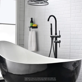 

Classic Solid Bright Chrome Brass Bathtub Faucet Hot and Cold Water Mixer Tap with Hand Shower 2-Function Switch Floor Mounted