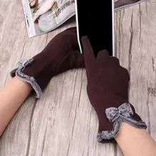 Новые Модные женские перчатки осень зима милый бант черные теплые рукавицы полный митенки для пальцев женские кашемировые женские перчатки X3