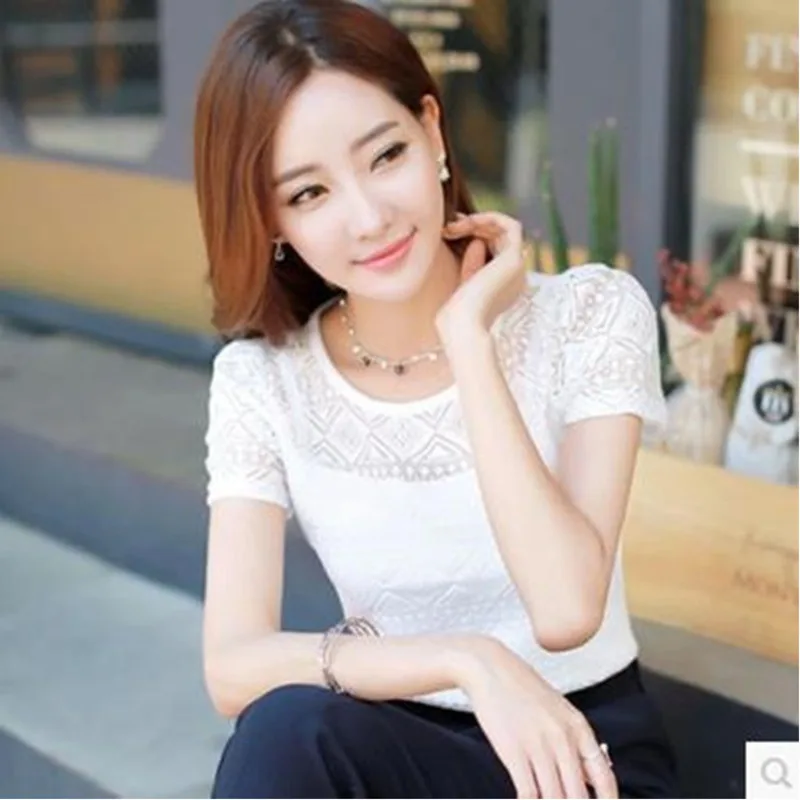 Ladies office Shirt Women White Lace Blouse Short Sleeve Plus Size Korean Crochet Hollow Out Tops Camisas Femininas Qz* Ladies office Shirt Women White Lace Blouse Short Sleeve Plus Size Korean Crochet Hollow Out Tops Camisas Femininas Qz*
