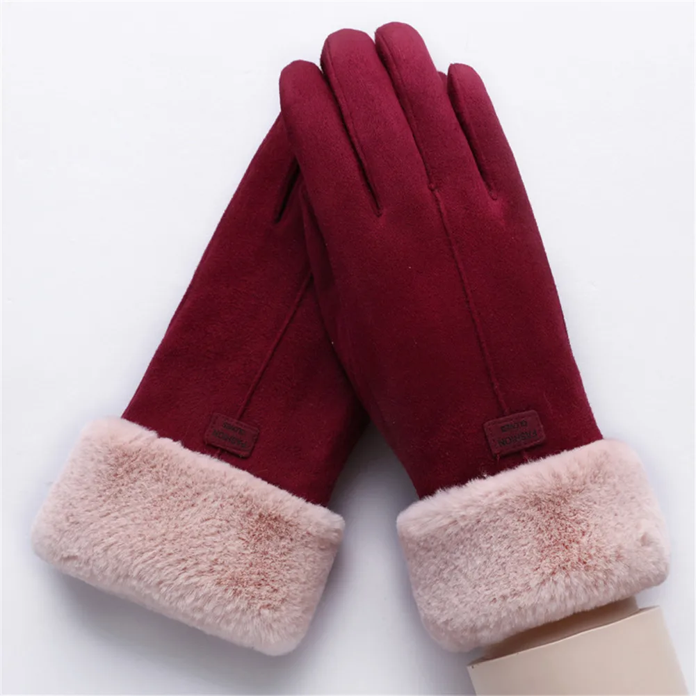 Для женщин Зимняя модная ткань замши коралловые бархат щеткой утолщенные теплые Сенсорный экран перчатки