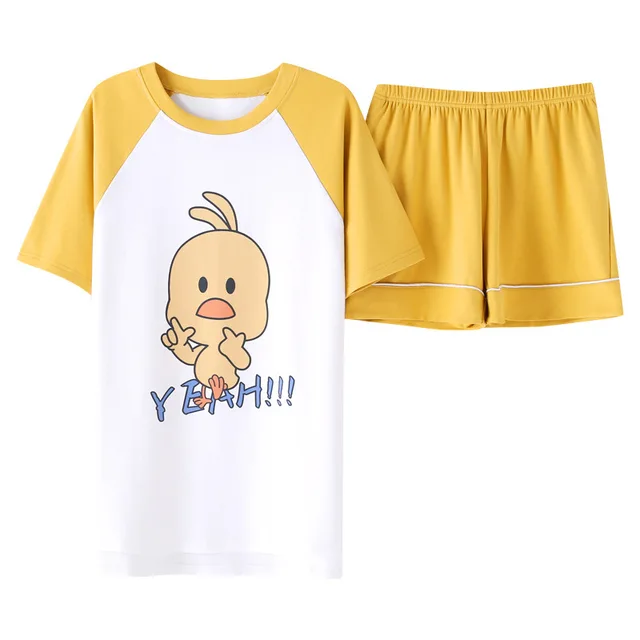Patchwork Cute Duck New Summer Pajamas Women Cotton Pajama Set Short