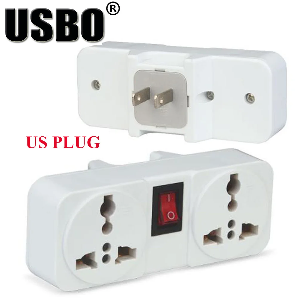 

White Portable 250V 10A US travel adaptor extend outlet American standard 2way converter plug socket with on off light switch