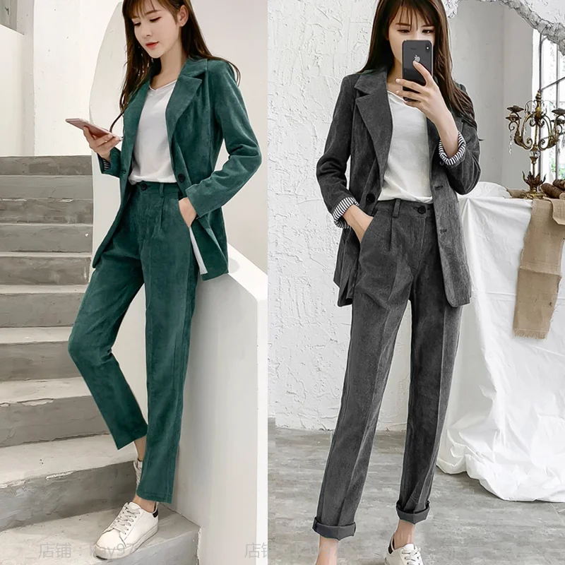 

Woman suits lady suit office spring casual British wind business professional OL solid color jacket + pants two-piece suit