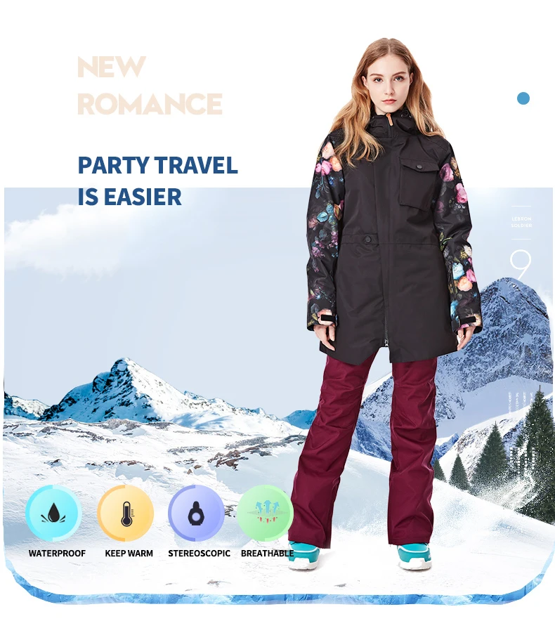 GSOU SNOW новая лыжная куртка женская нескатывающаяся куртка для сноубординга Водонепроницаемая модная ветрозащитная Женская лыжная куртка из дышащего хлопка