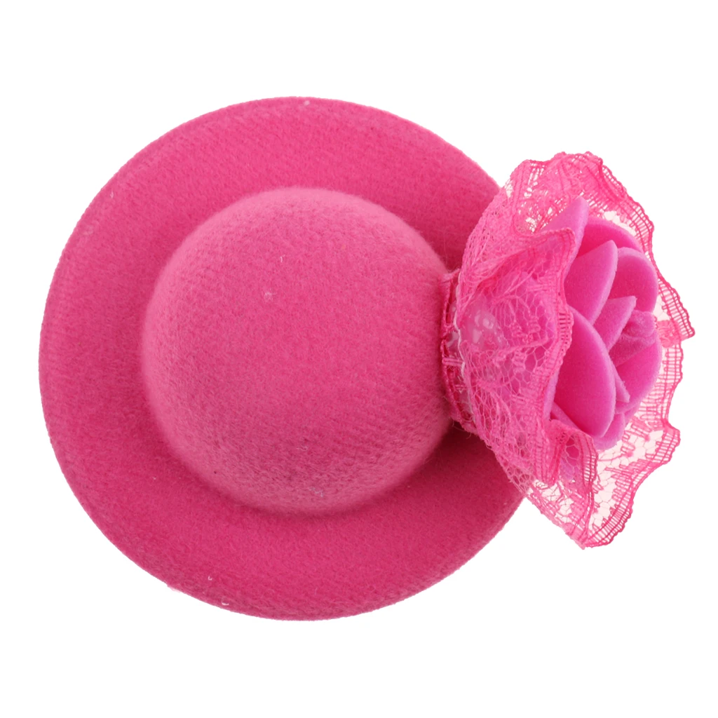  3Pcs Trendy Lady Vintage Round Bowler Doll Hats Caps for 28-30cm   Doll Headdressing Cotume Clothes Accessory Pink