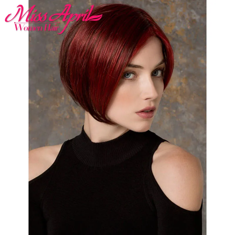 

New Synthetic Wigs For Women Female Wig Hair Style Short Wigs Bob Wine Red Straight Hair Kylie Jenner Pelucas Peruk Cosplay 1Pcs