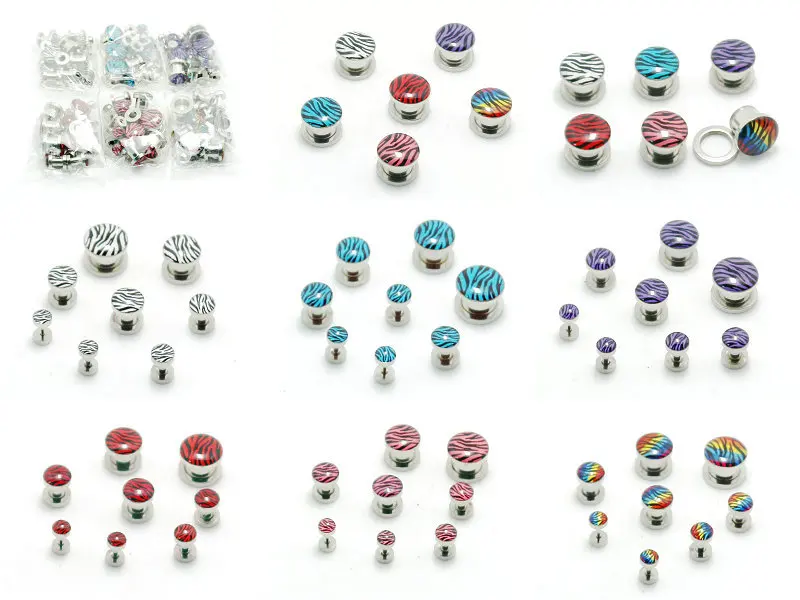 16pcs Zebra Print Logo Picture Ear Plug Gauges Mix 8 Sizes S Jpg 0 2