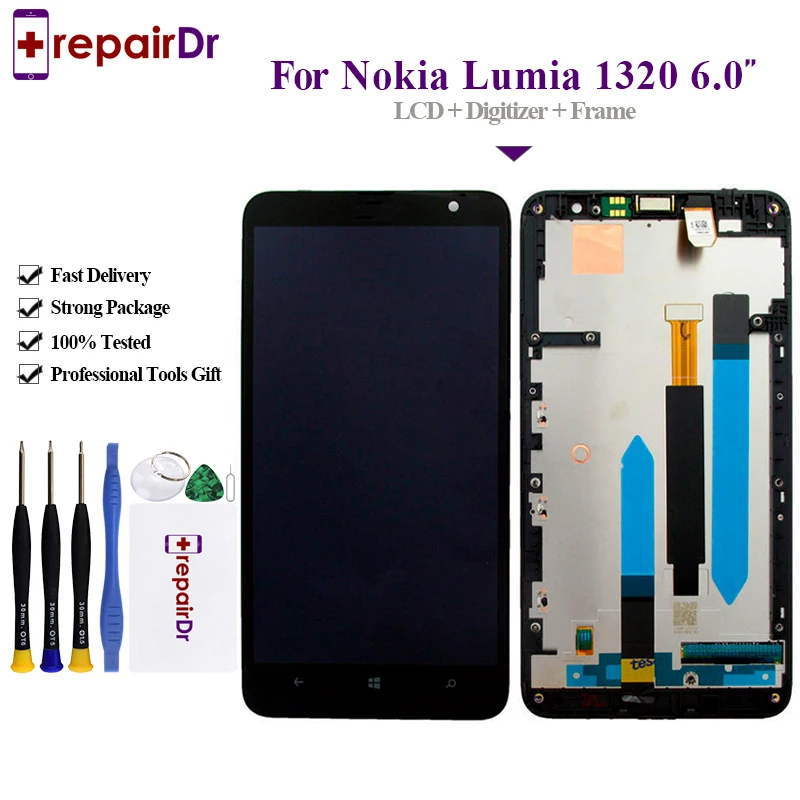

Original 6.0'' 1280x720 LCD For NOKIA Lumia 1320 Display Touch Screen Digitizer With Frame Replacement For NOKIA 1320 Lcd Screen