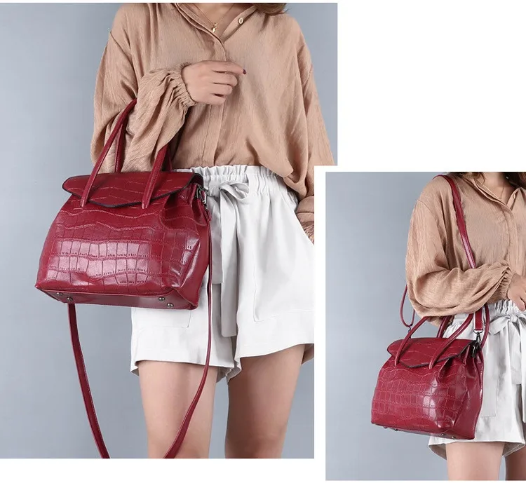 MJ Women Handbag Alligator PU Leather Shoulder Bag Female Large Capacity Top-Handle Bags Luxury PU Leather Tote Messenger Bag (12)