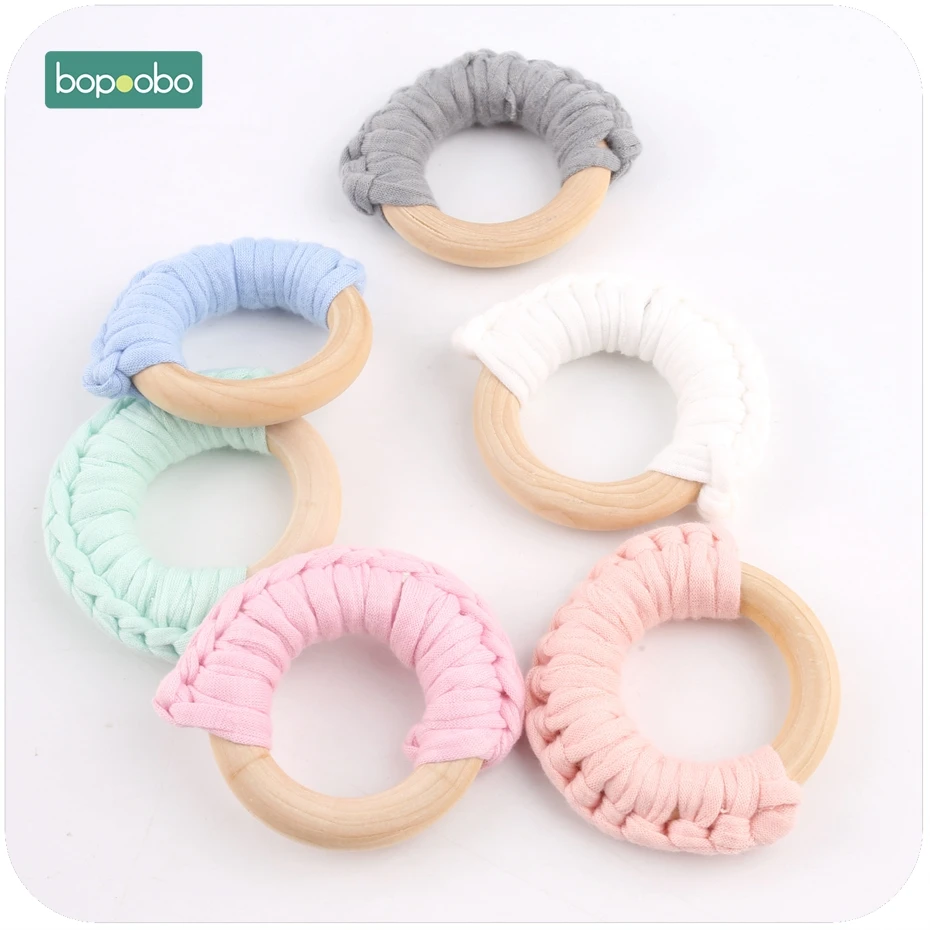 Baby Play Gym Silicone Chew Toy Baby Teether Wood Ring String Wooden Beads SI