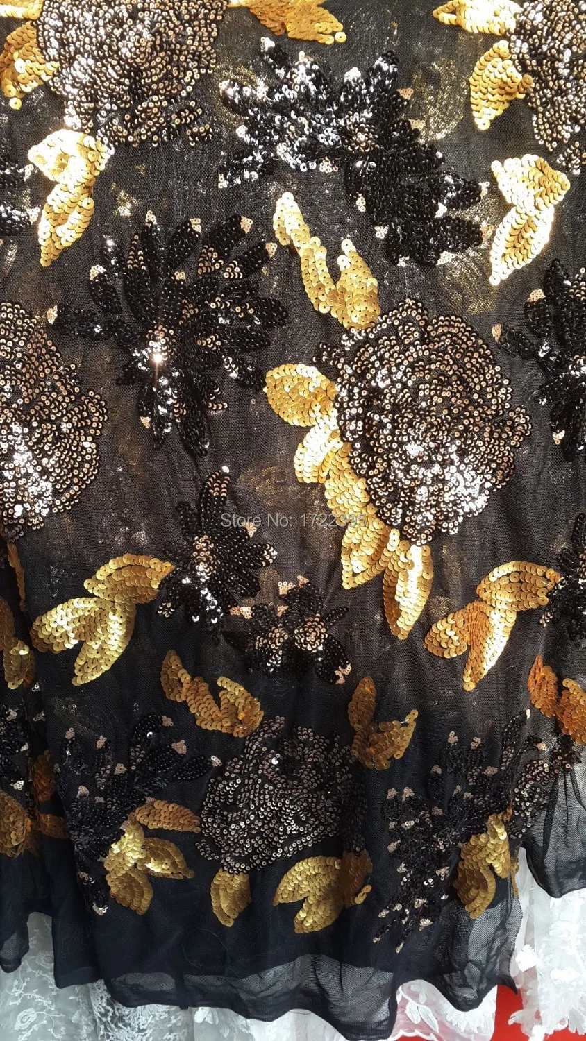 New arrival african sequins mesh lace fabric french net gold+black color for sewing material.( HQ-15-56) | Дом и сад