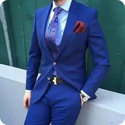 Новая тенденция личности Королевский синий Для мужчин костюмы 2 шт деловой повседневный костюм куртка большой Размеры Человек пиджак для