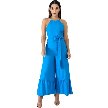 

Hot Style Fashion Sexy 4 Colorful Solid Halter Sleeveless Pleated Bandage Women Casual Loose Pants Jumpsuits