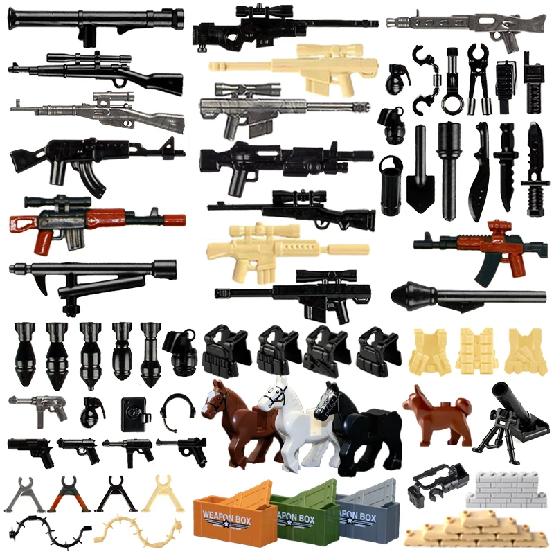 

MOC Compatible LegoINGlys Military Swat Team Guns Weapon Pack Building Blocks City Police Soldiers Figure Army Toys For Children